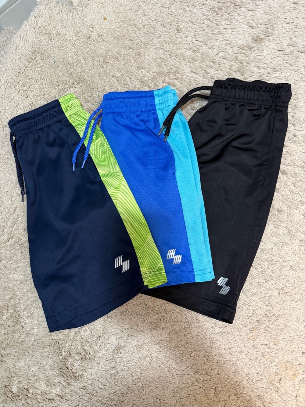 Boys’ Black, Navy & Light Blue Athletic Shorts